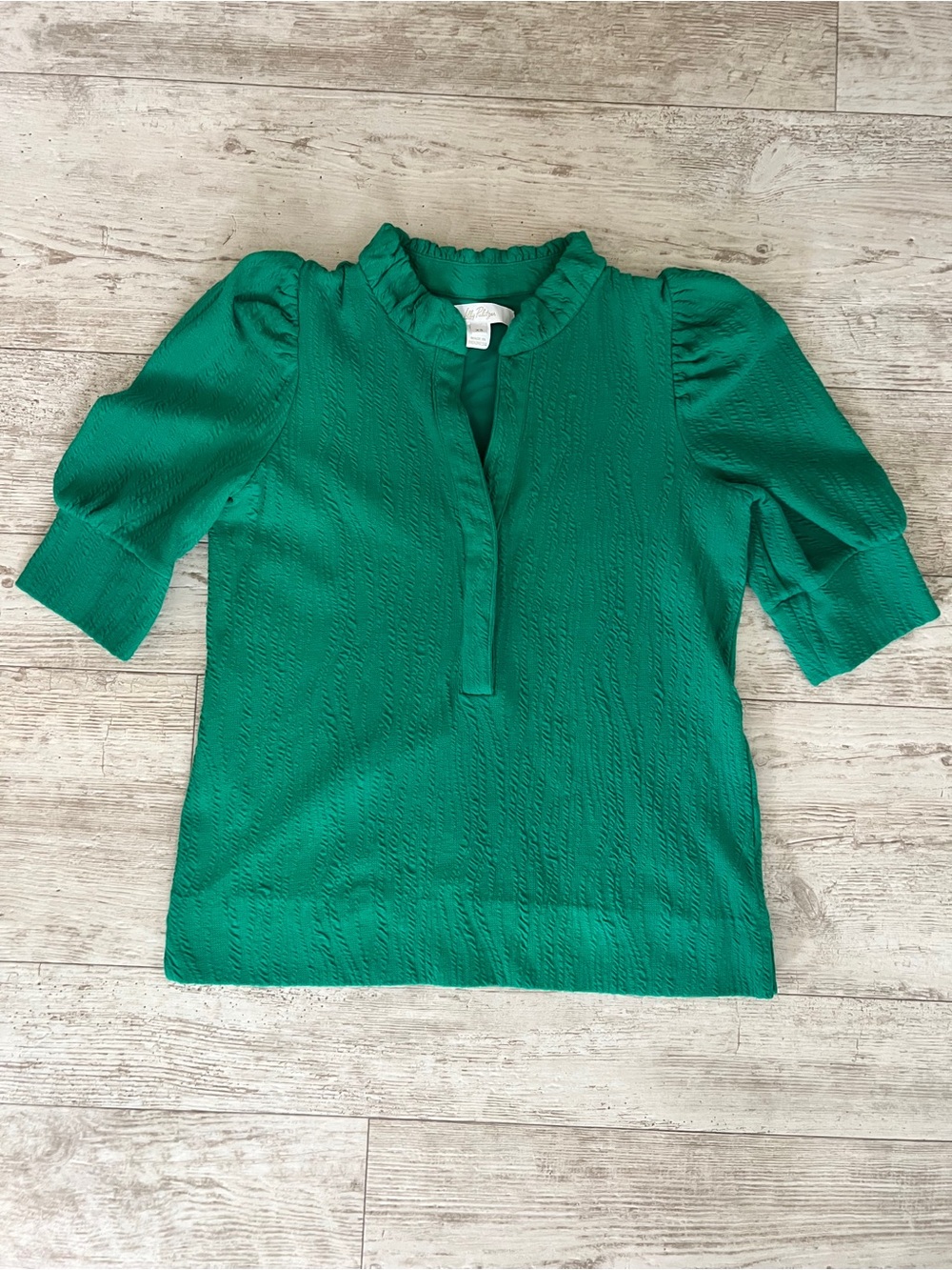 Lilly Pulitzer Elsey Wavy Knit Jacquard Top Fiddle Leaf Green XS